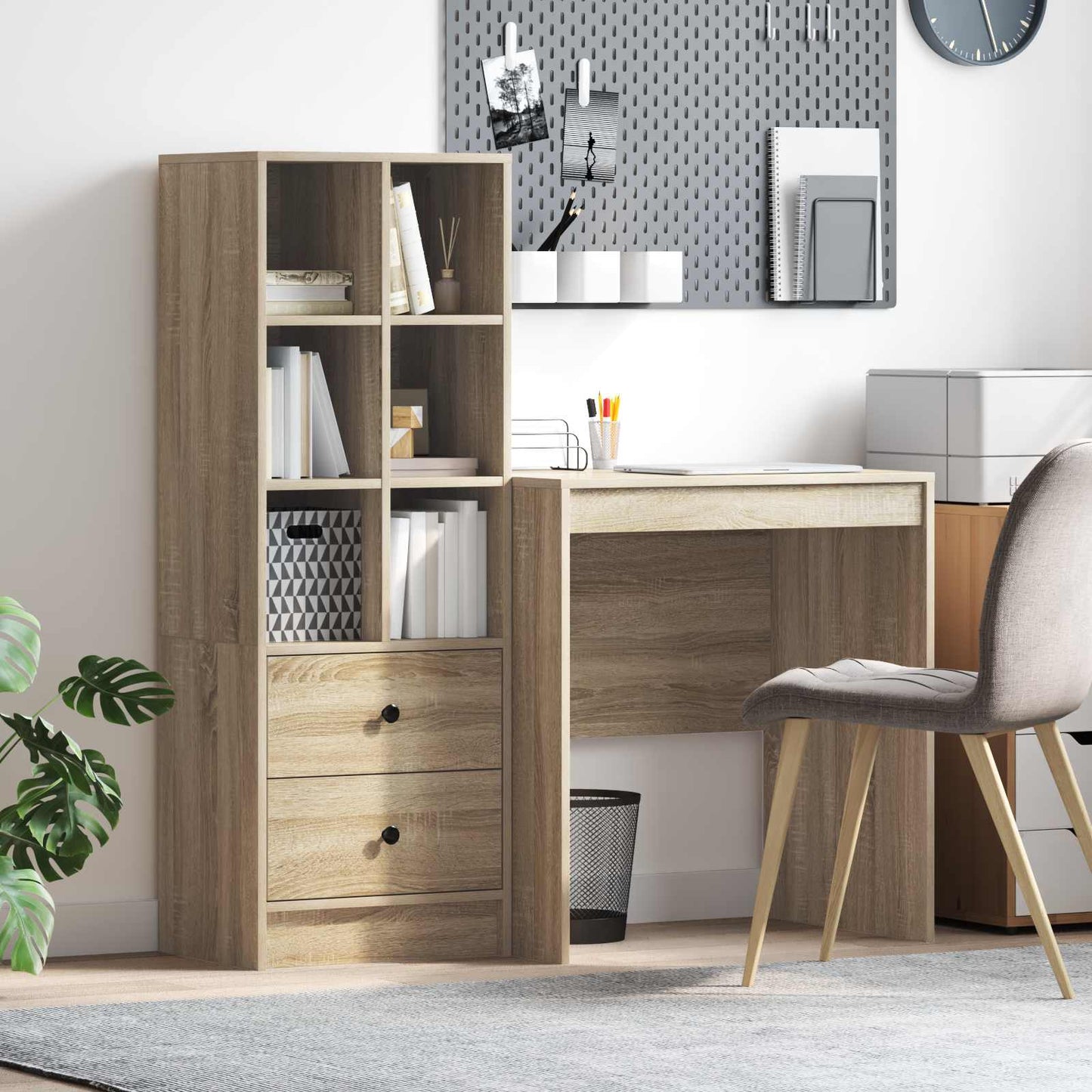 Schreibtisch mit Schubladen mit Regal 2 pcs Sonoma-Eiche