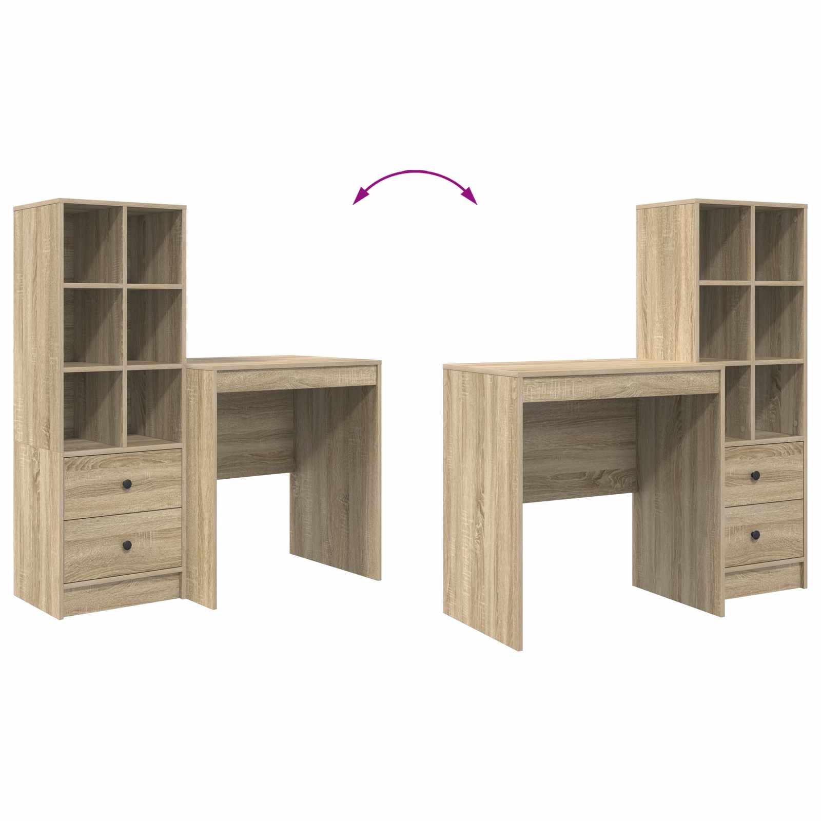 Schreibtisch mit Schubladen mit Regal 2 pcs Sonoma-Eiche