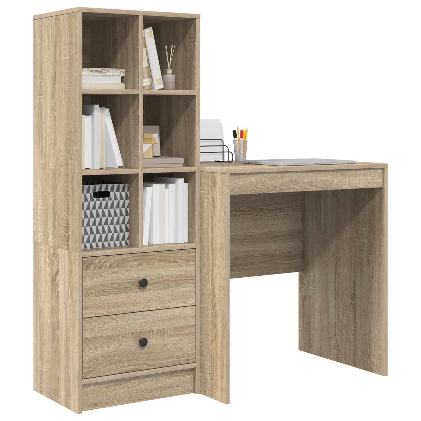 Schreibtisch mit Schubladen mit Regal 2 pcs Sonoma-Eiche