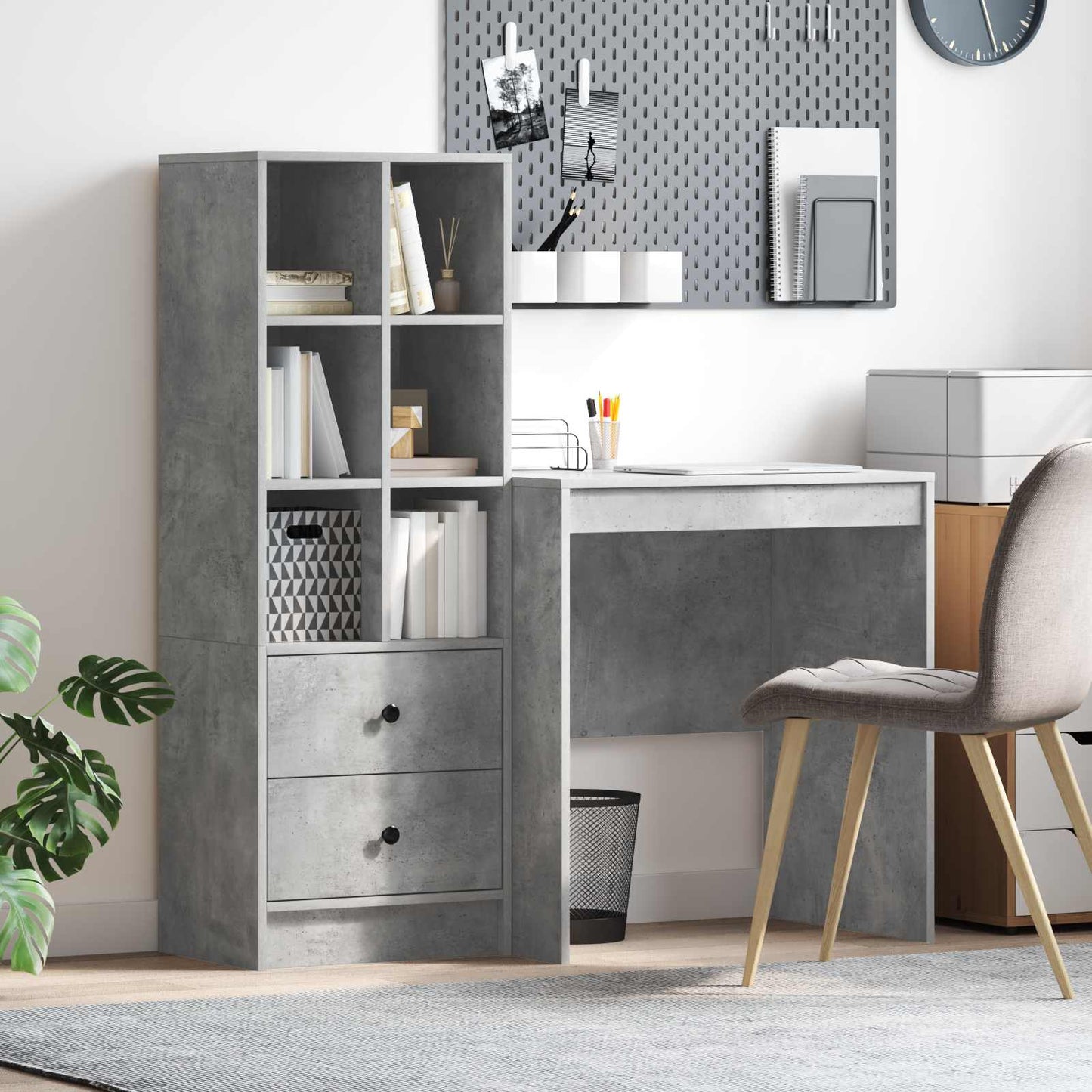 Schreibtisch mit Schubladen mit Regal 2 pcs Beton Grau