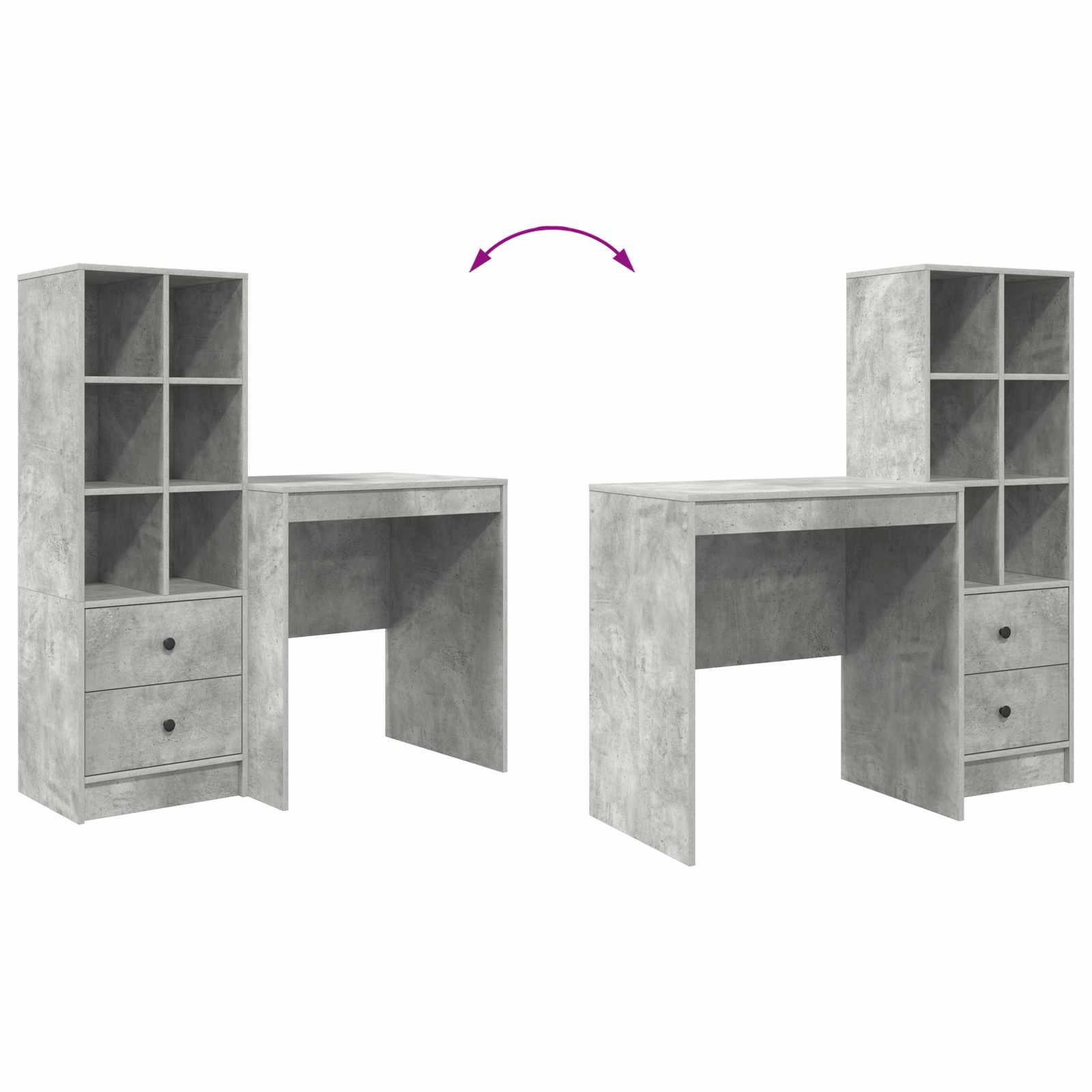 Schreibtisch mit Schubladen mit Regal 2 pcs Beton Grau
