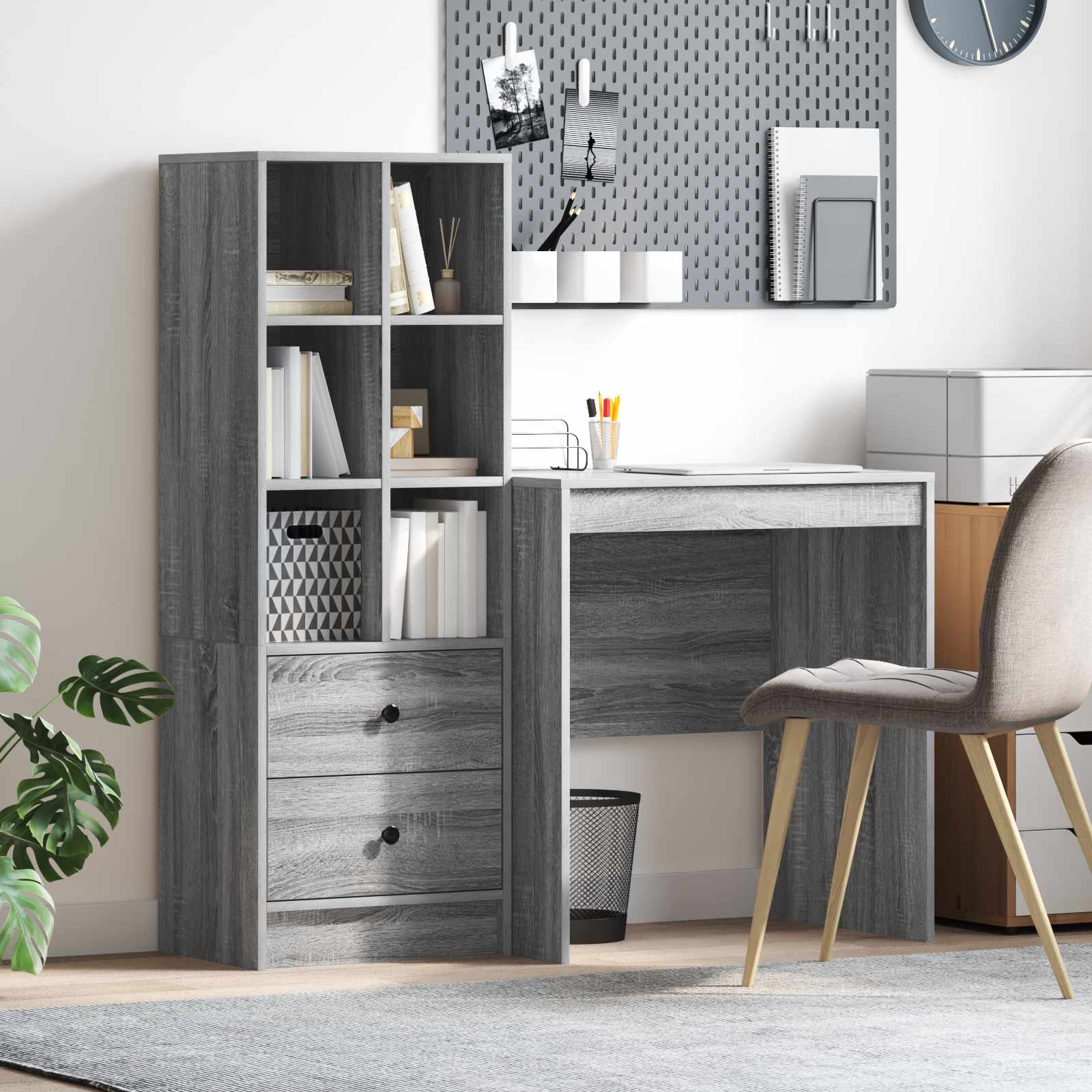 Schreibtisch mit Schubladen mit Regal 2 pcs Graues Sonoma
