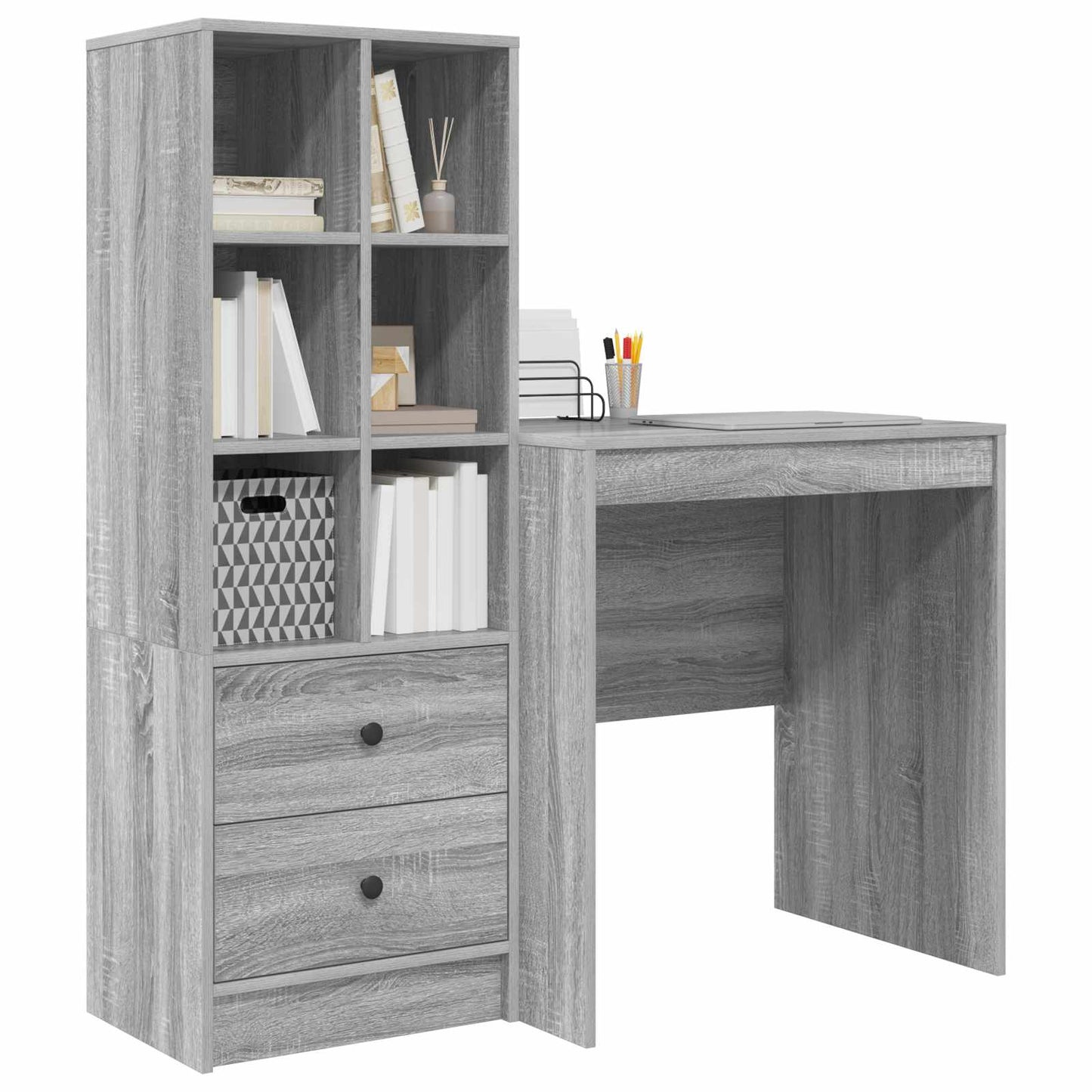 Schreibtisch mit Schubladen mit Regal 2 pcs Graues Sonoma