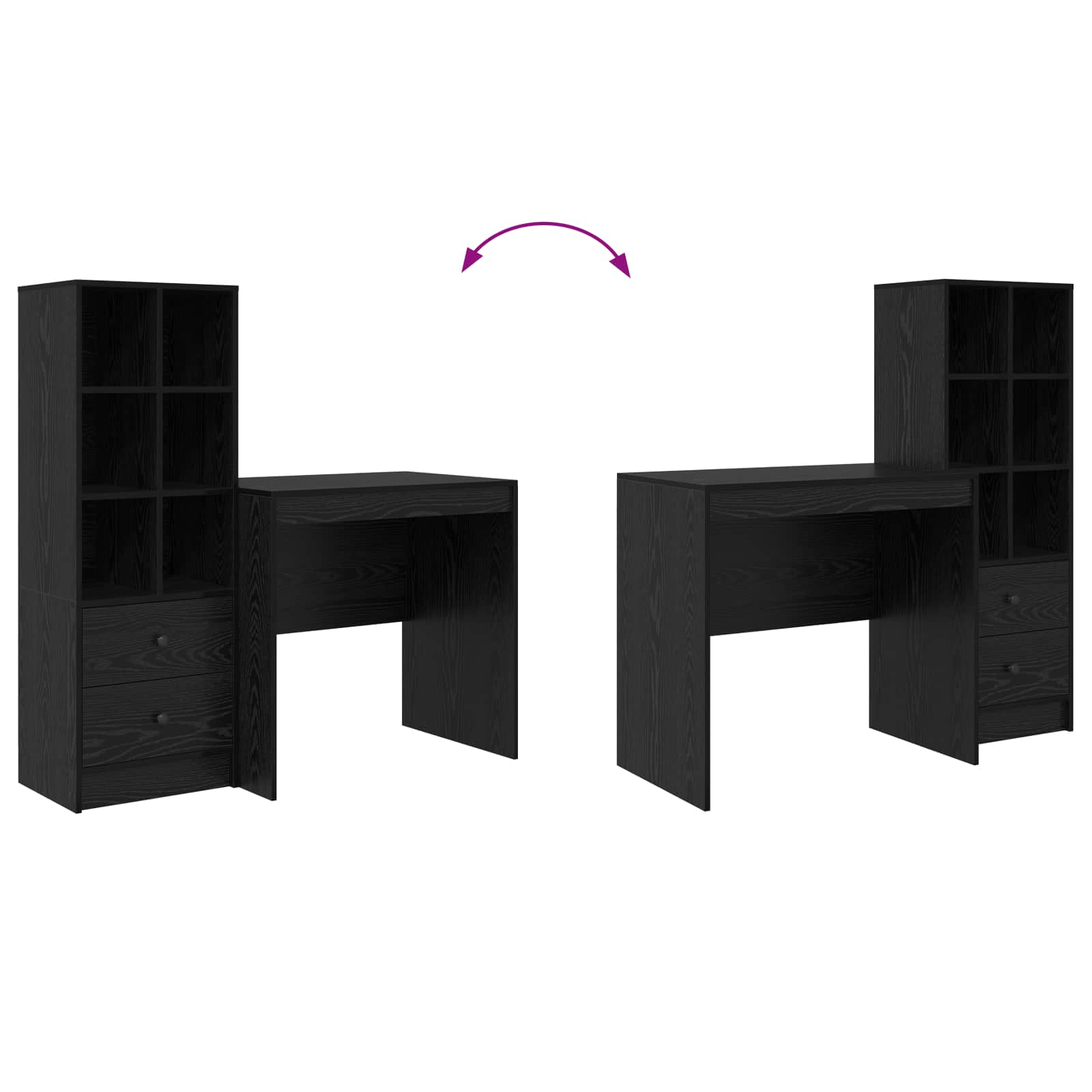 Schreibtisch mit Schubladen 2 pcs Schwarz Eichen-Optik