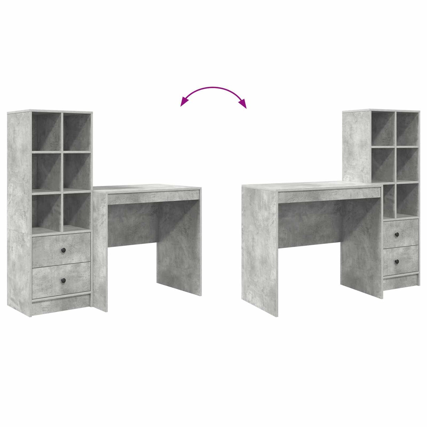 Schreibtisch mit Schubladen mit Regal 2 pcs Beton Grau