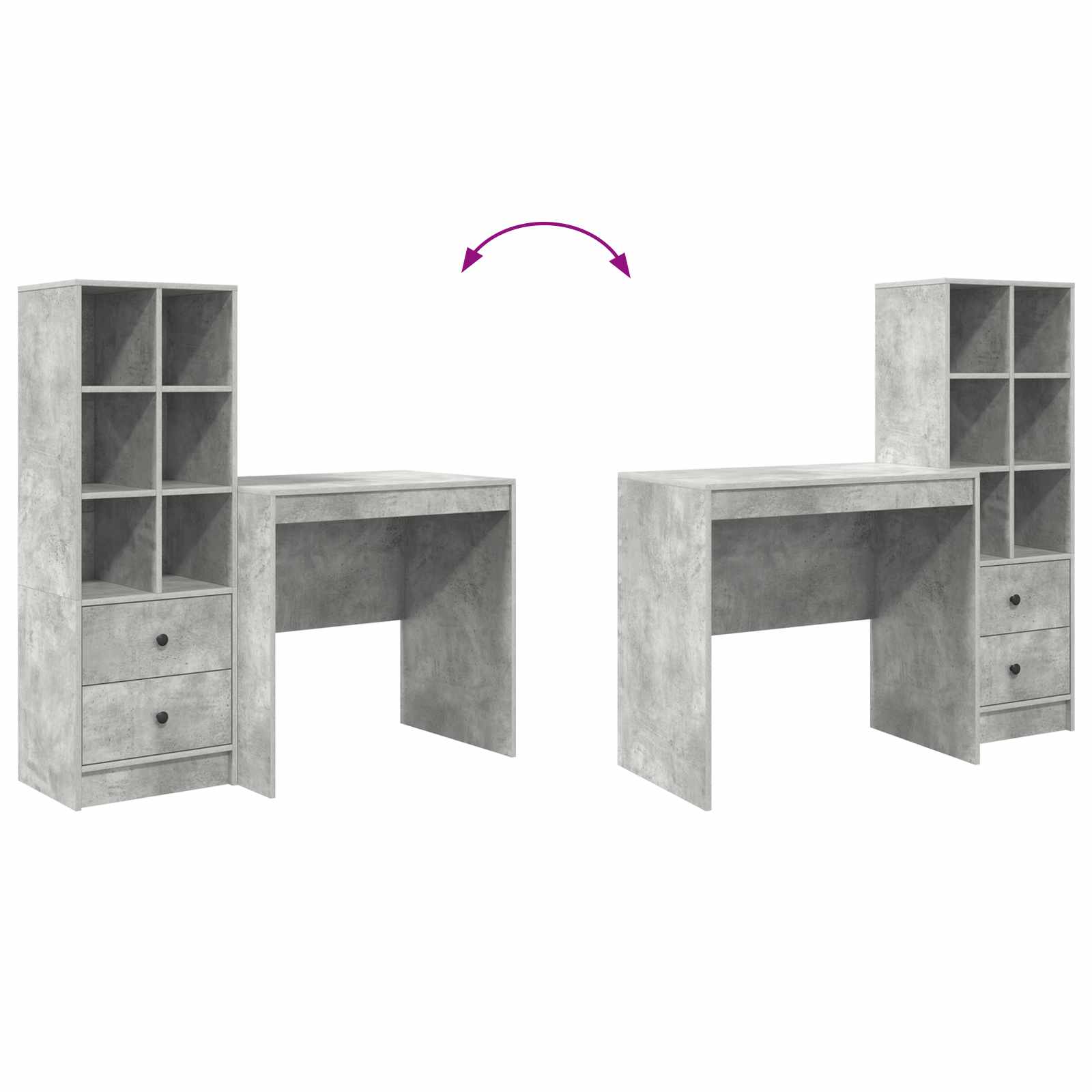 Schreibtisch mit Schubladen mit Regal 2 pcs Beton Grau