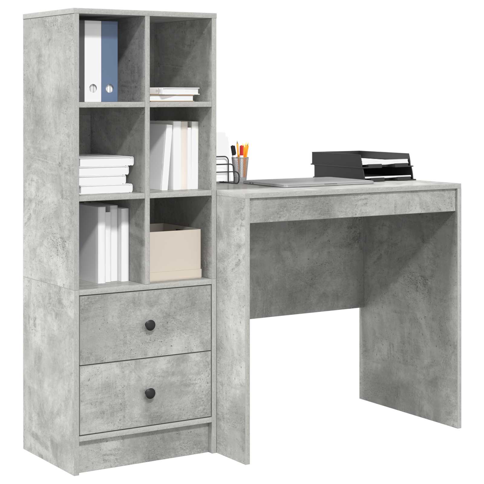 Schreibtisch mit Schubladen mit Regal 2 pcs Beton Grau