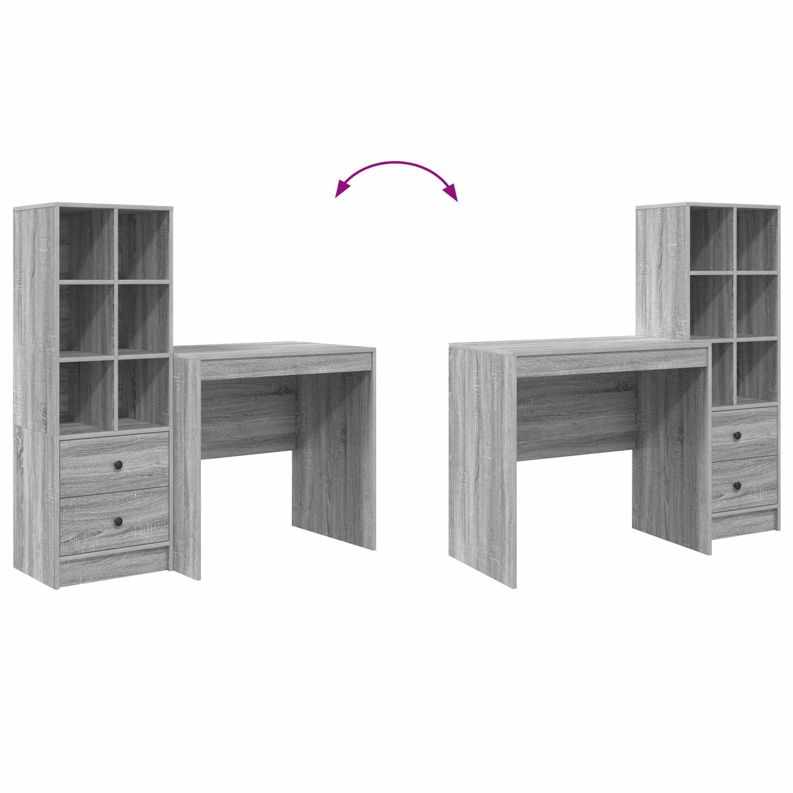 Schreibtisch mit Schubladen mit Regal 2 pcs Graues Sonoma