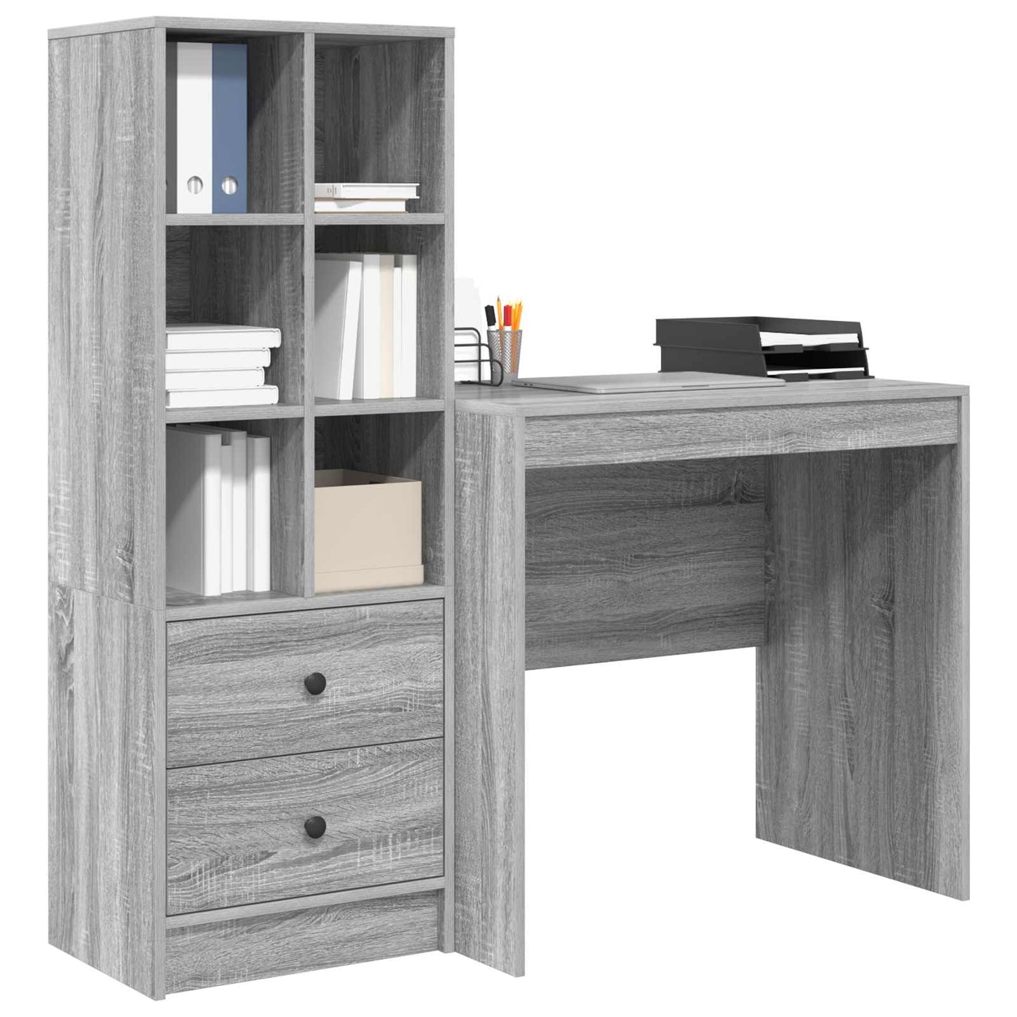 Schreibtisch mit Schubladen mit Regal 2 pcs Graues Sonoma