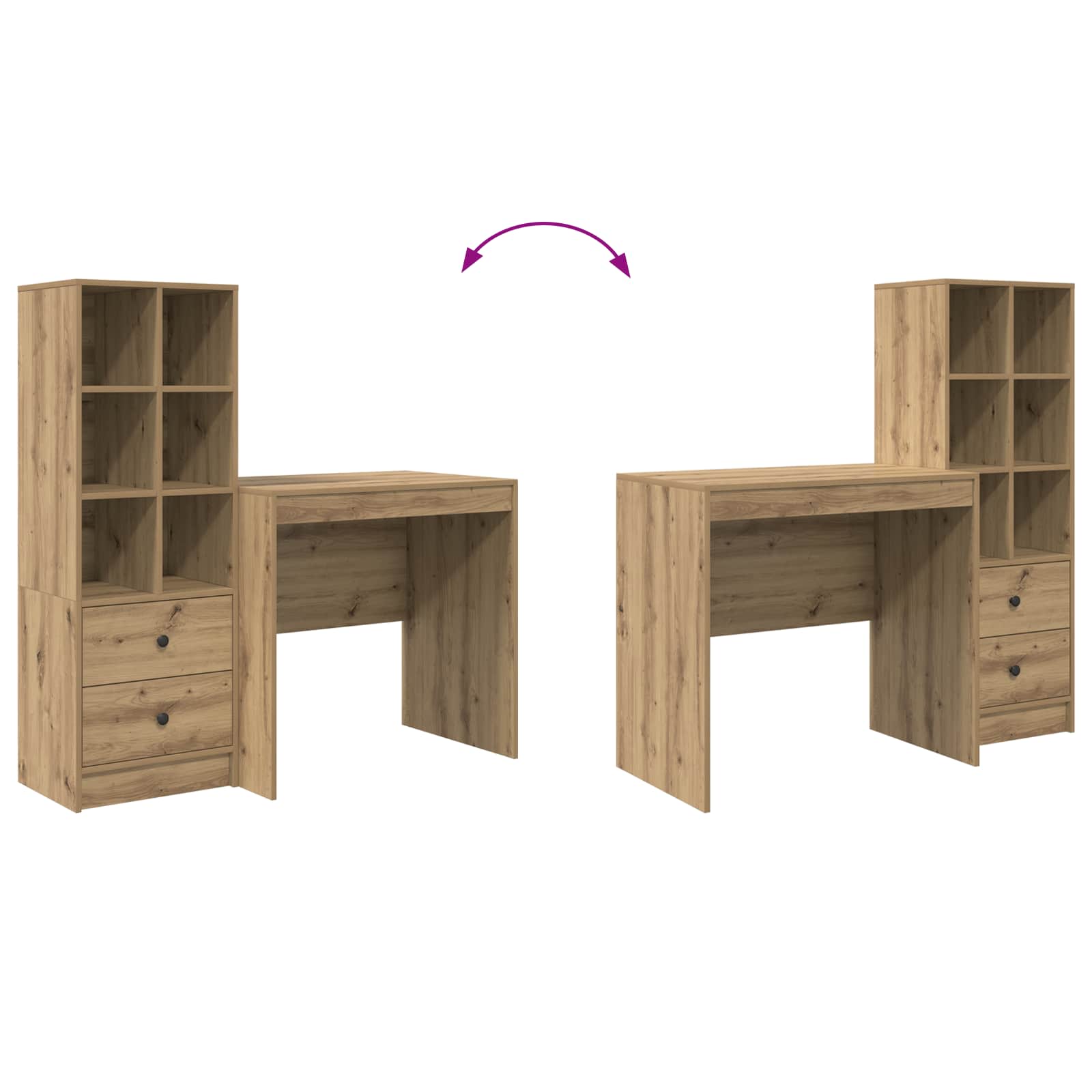 Schreibtisch mit Schubladen mit Regal 2 pcs Artisan-Eiche