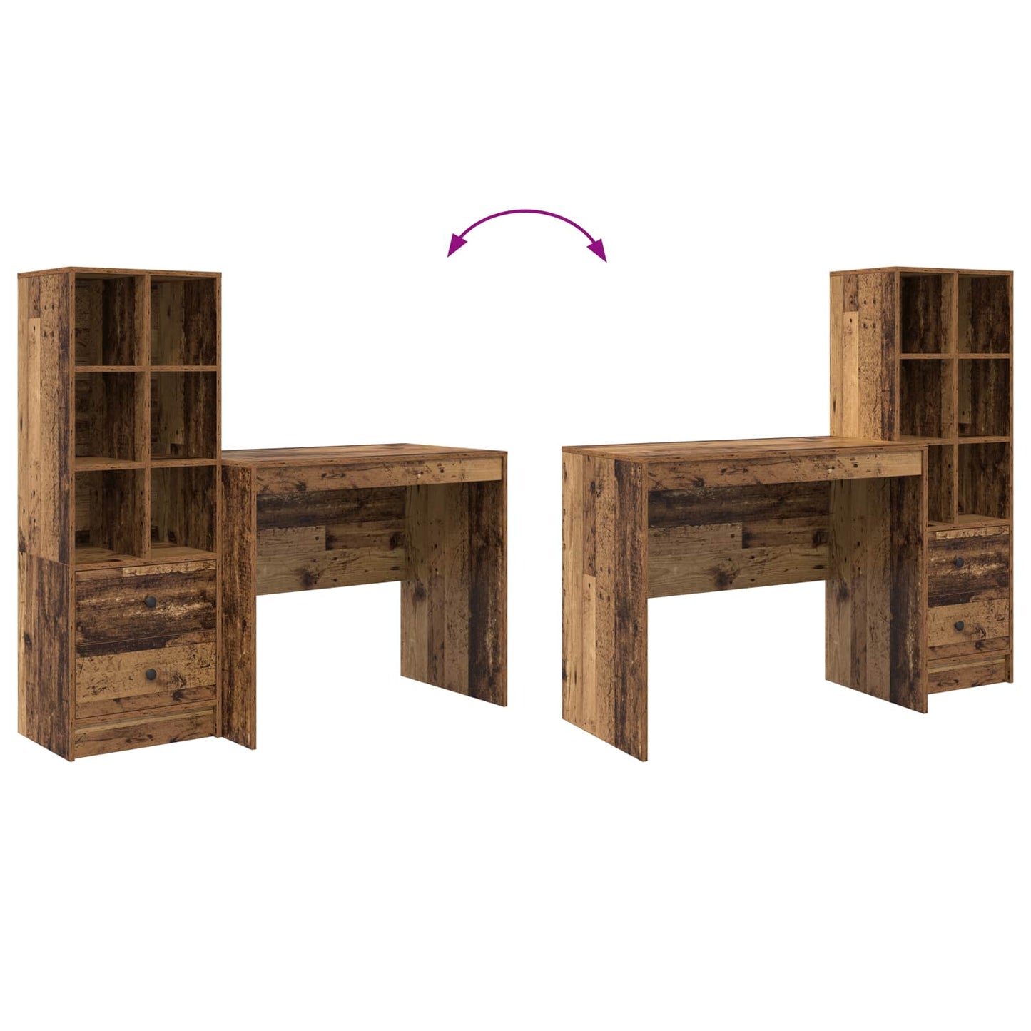 Schreibtisch mit Schubladen mit Regal 2 pcs Altholz