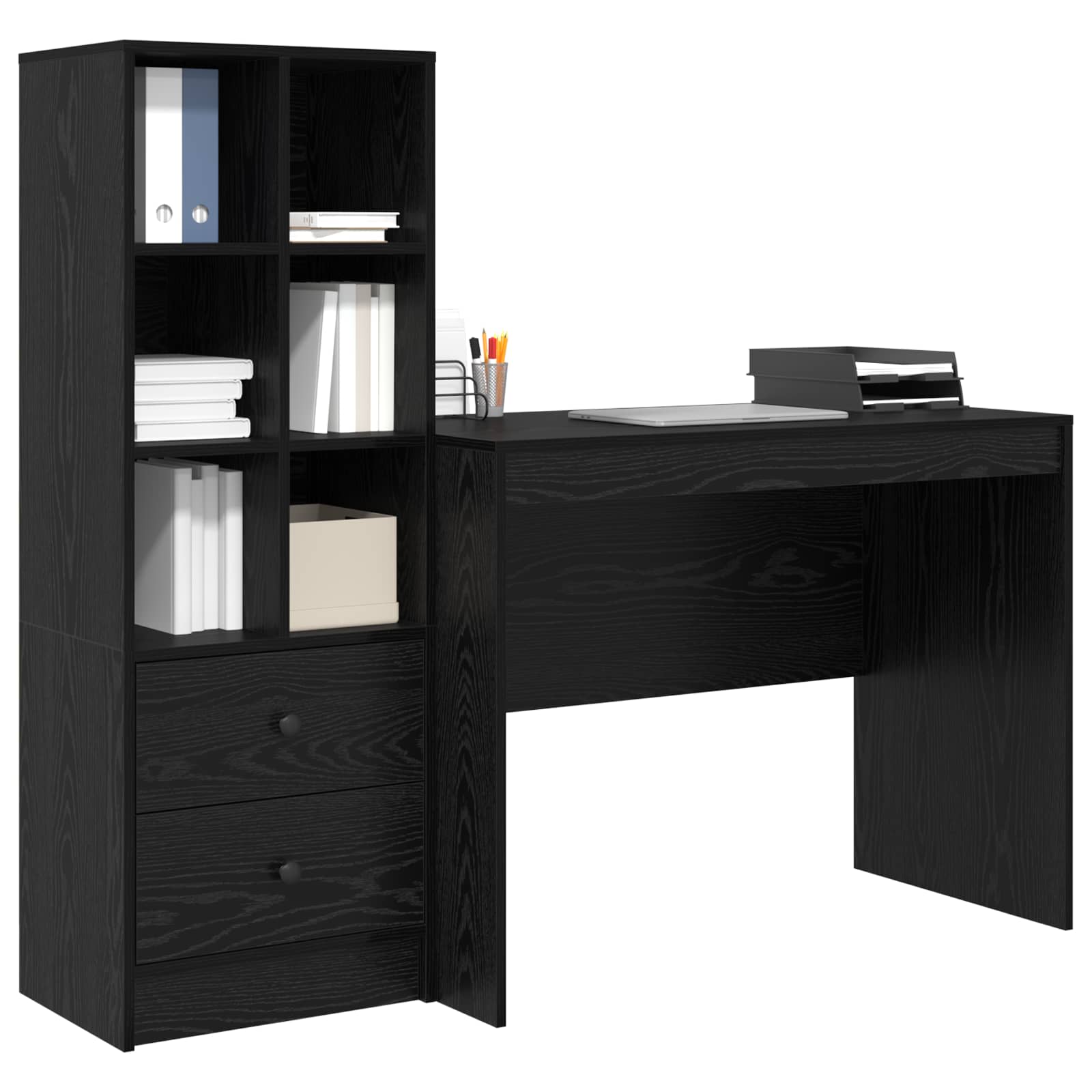Schreibtisch Schwarz Eichen-Optik 145.5 x 50 x 127 cm 2 stk.