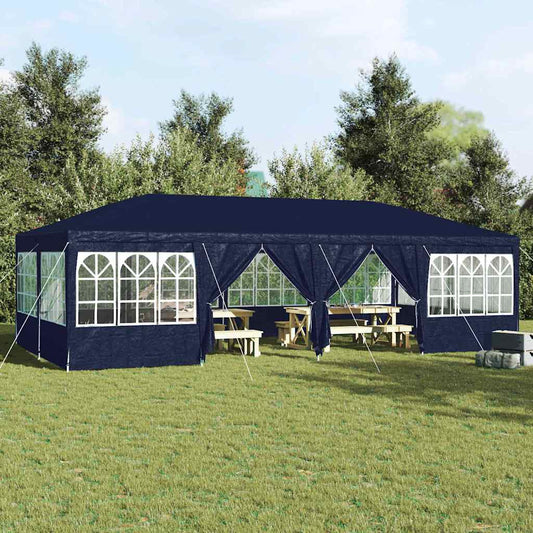 Tente de réception avec 12 parois latérales bleue 8x4 m PE