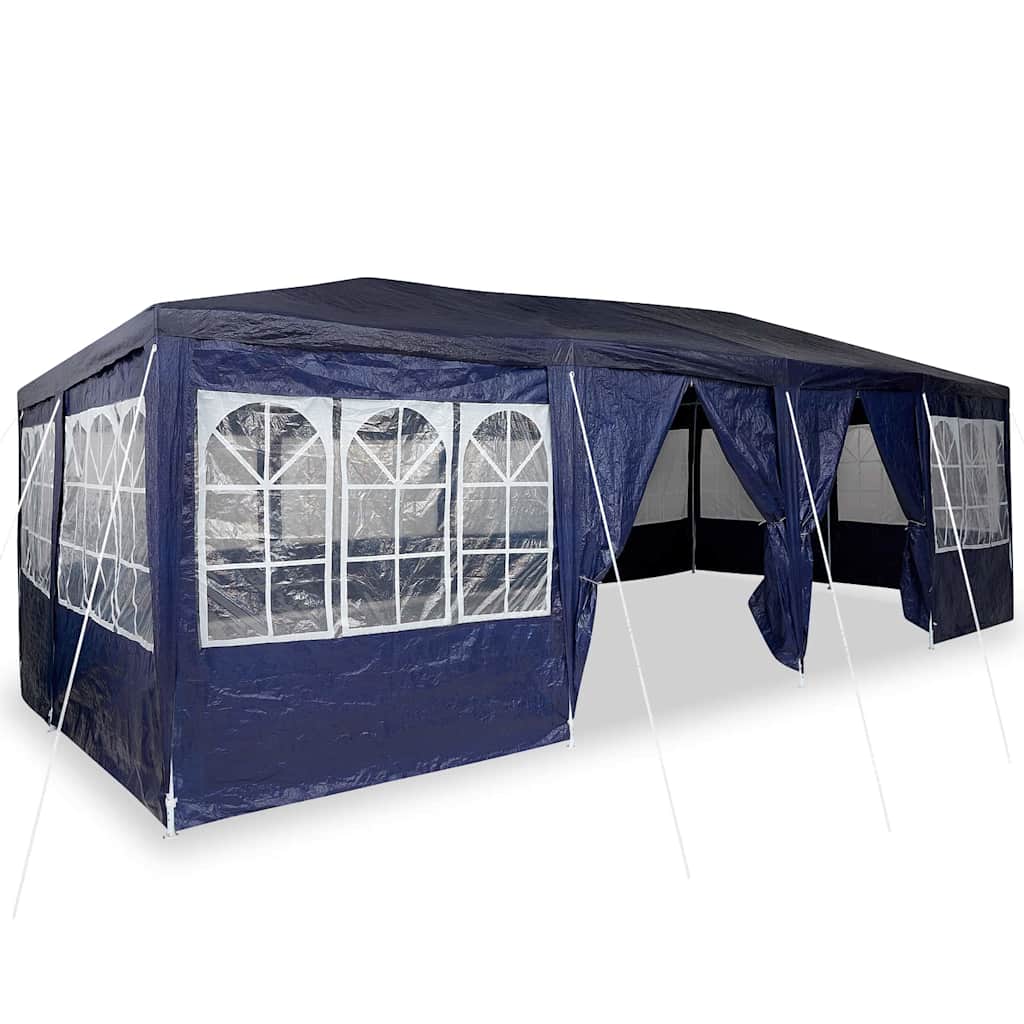 Tente de réception avec 12 parois latérales bleue 8x4 m PE