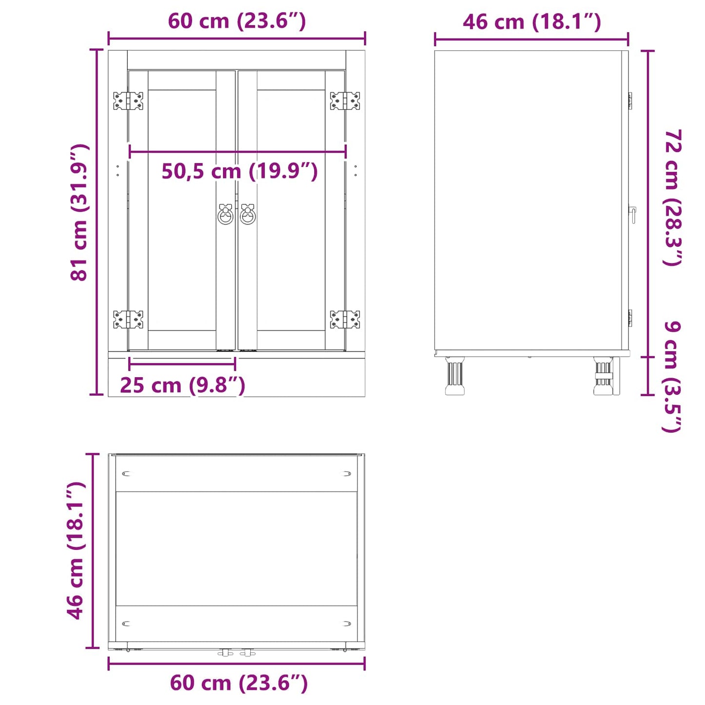 Schrank SKI Honigbraun 60 x 46 x 81,5 cm Massives Kiefernholz