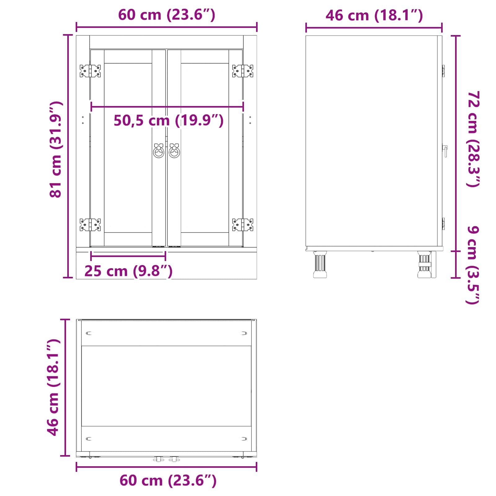 Schrank SKI Honigbraun 60 x 46 x 81,5 cm Massives Kiefernholz