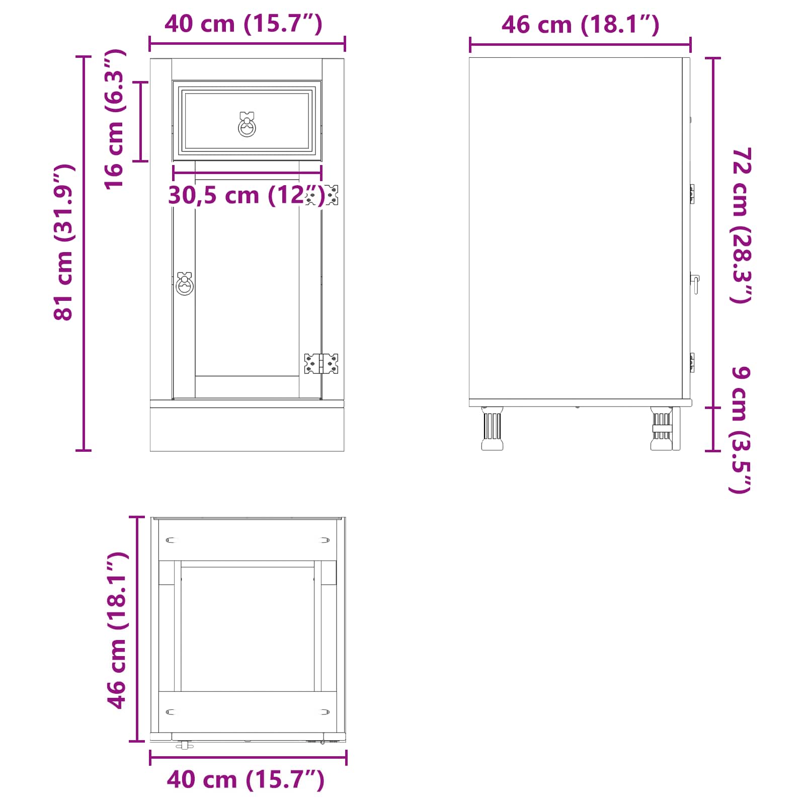 Schrank SKI Honigbraun 40 x 46 x 81.5 cm Massives Kiefernholz