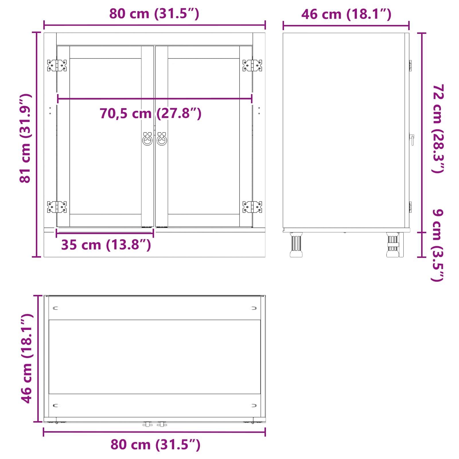 Schrank SKI Honigbraun 80 x 46 x 81.5 cm Massives Kiefernholz