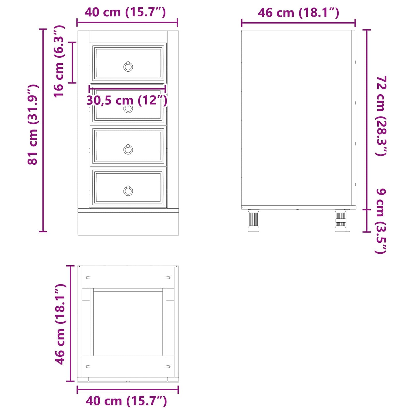 Schrank SKI Honigbraun 40 x 46 x 81 cm Massives Kiefernholz