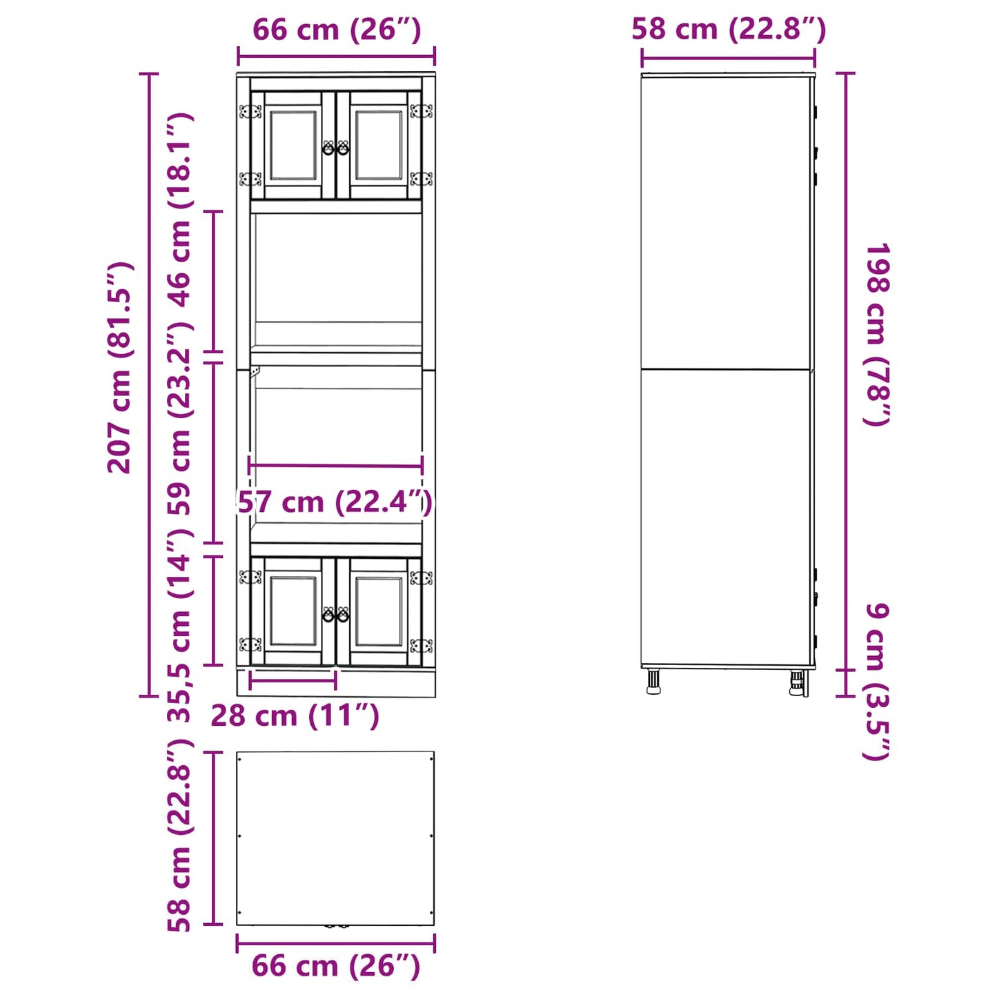 Schrank SKI Honigbraun 66 x 58 x 207 cm Massives Kiefernholz