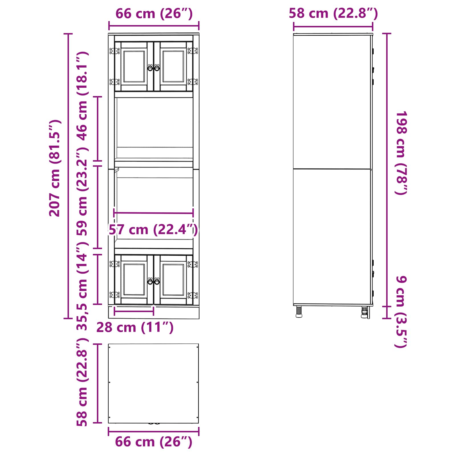 Schrank SKI Honigbraun 66 x 58 x 207 cm Massives Kiefernholz