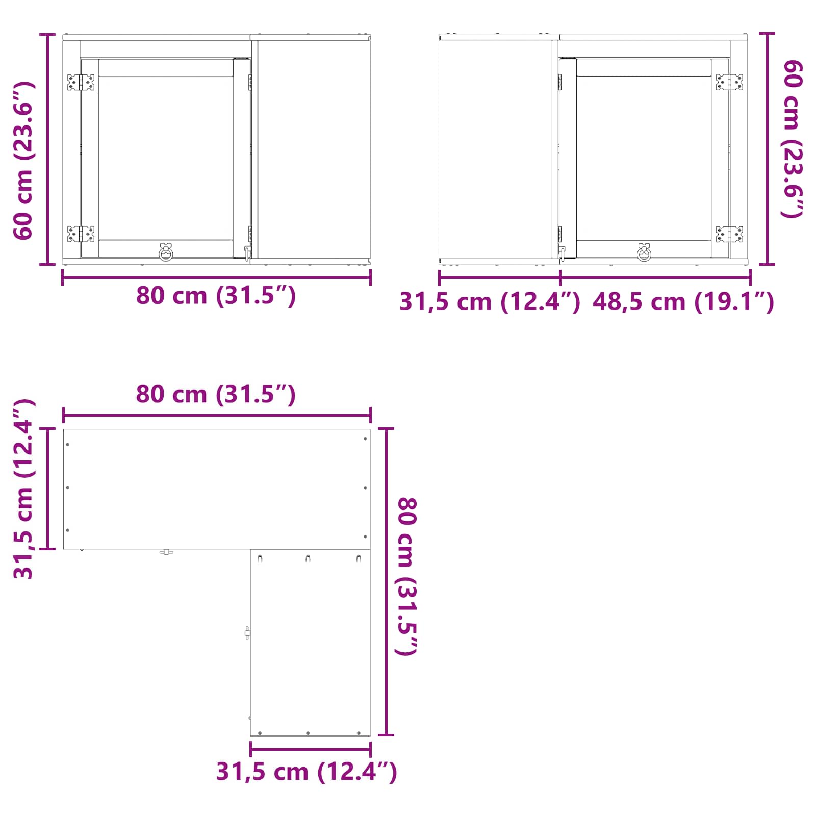 Schrank SKI Honigbraun 80 x 80 x 60 cm Massives Kiefernholz