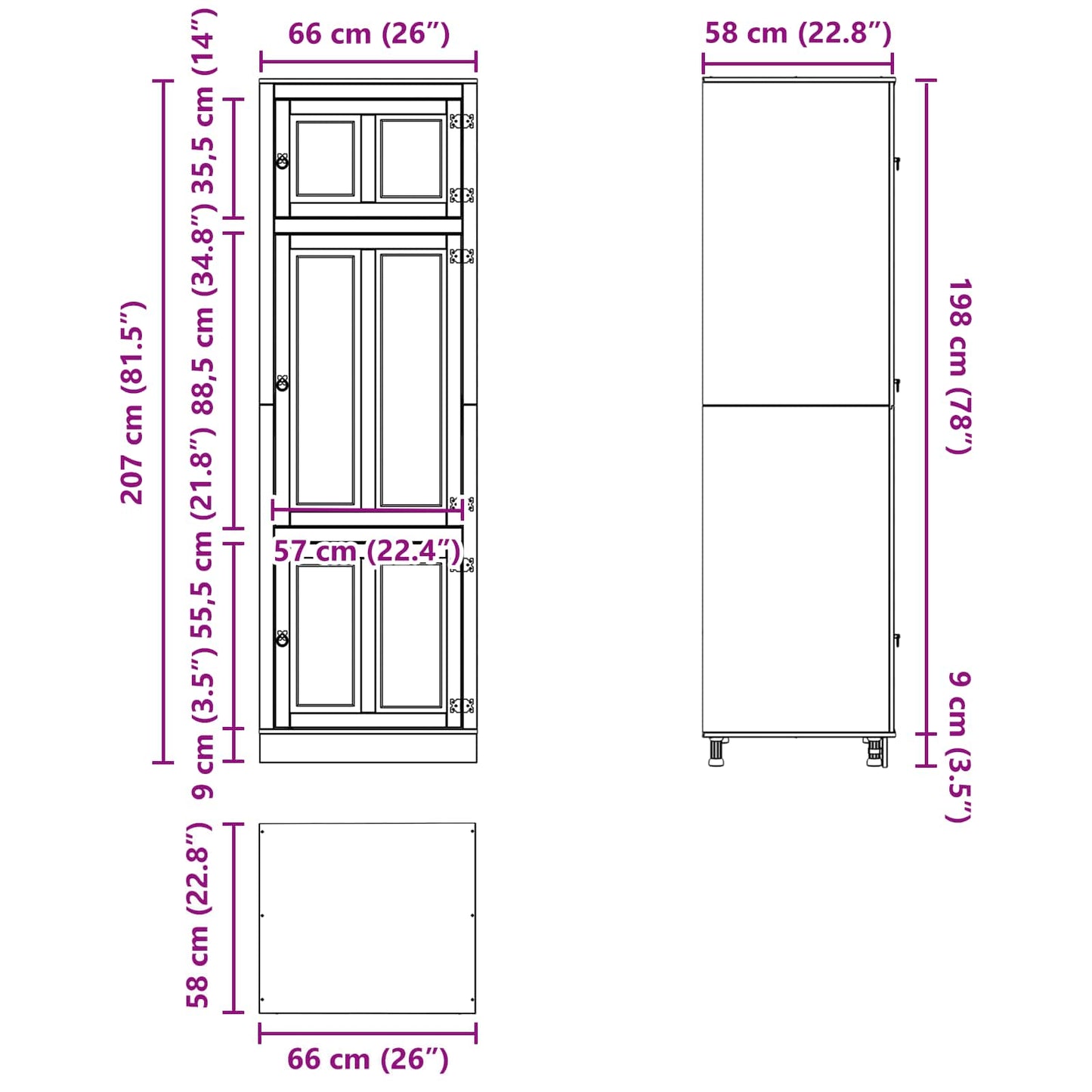 Schrank SKI Honigbraun 66 x 58 x 207 cm Massives Kiefernholz