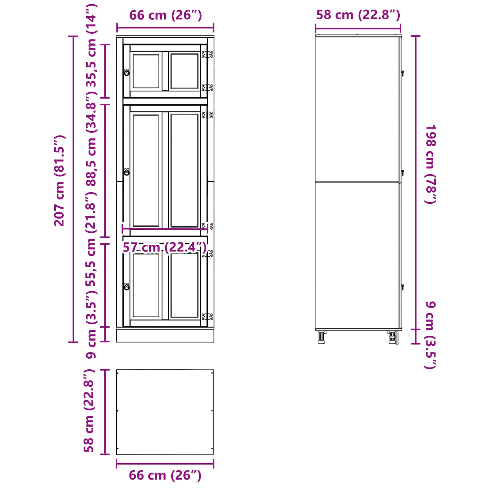 Schrank SKI Honigbraun 66 x 58 x 207 cm Massives Kiefernholz