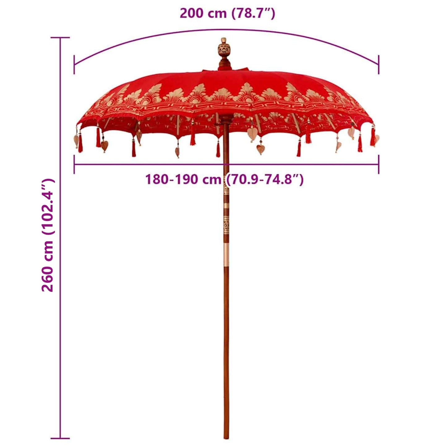 Balinesischer Sonnenschirm Rot (180-190) x 260 cm