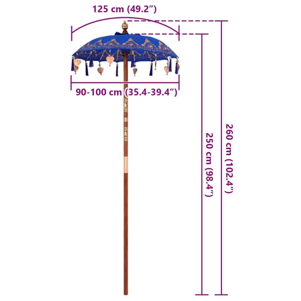 Balinesischer Sonnenschirm Blau (90-100) x 260 cm
