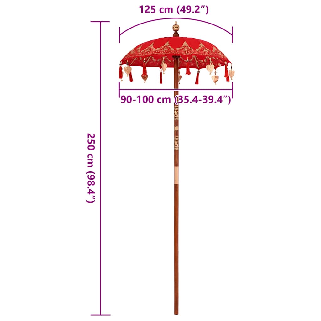 Balinesischer Sonnenschirm Rot (90-100) x 260 cm