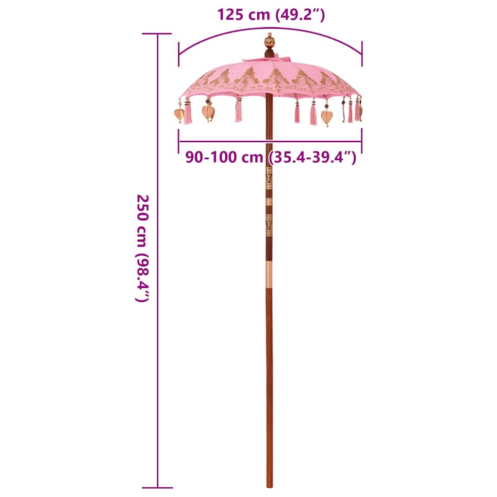 Balinesischer Sonnenschirm Rosa (90-100) x 260 cm