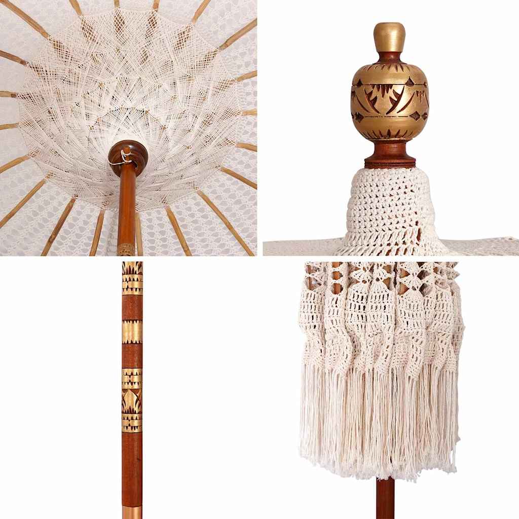 Sonnenschirm Creme (185-195) x 250 cm Baumwolle und Massivholz