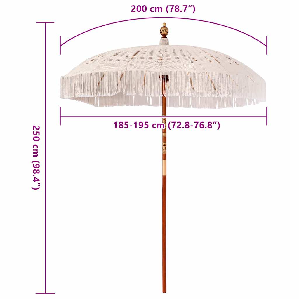 Sonnenschirm Creme (185-195) x 250 cm Baumwolle und Massivholz