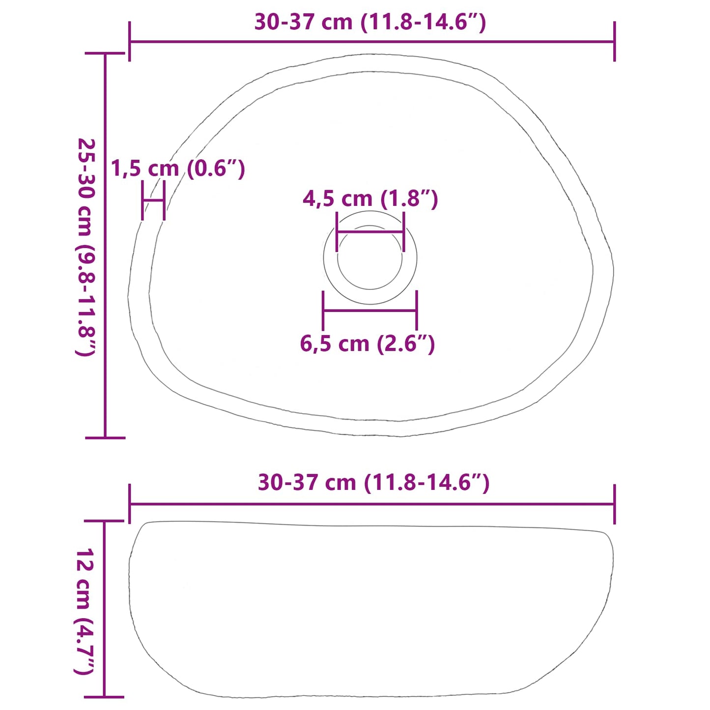 Flusssteinwaschbecken Hellgrau (30-37) x (25-30) x 12 cm