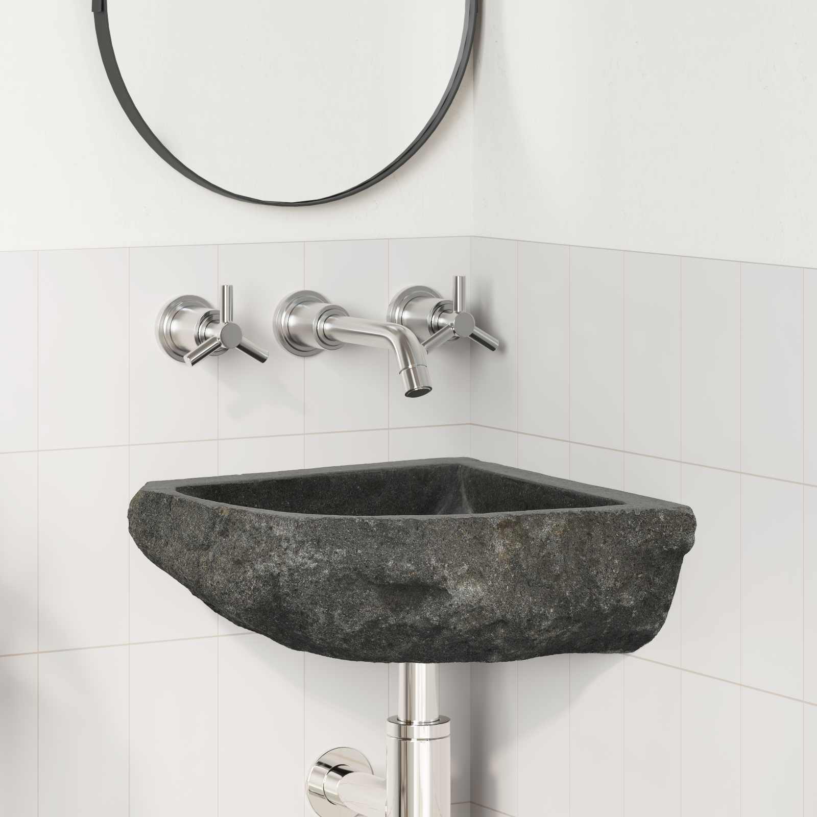 Waschbecken Grau (30-37) x (30-37) x 12 cm Flussstein