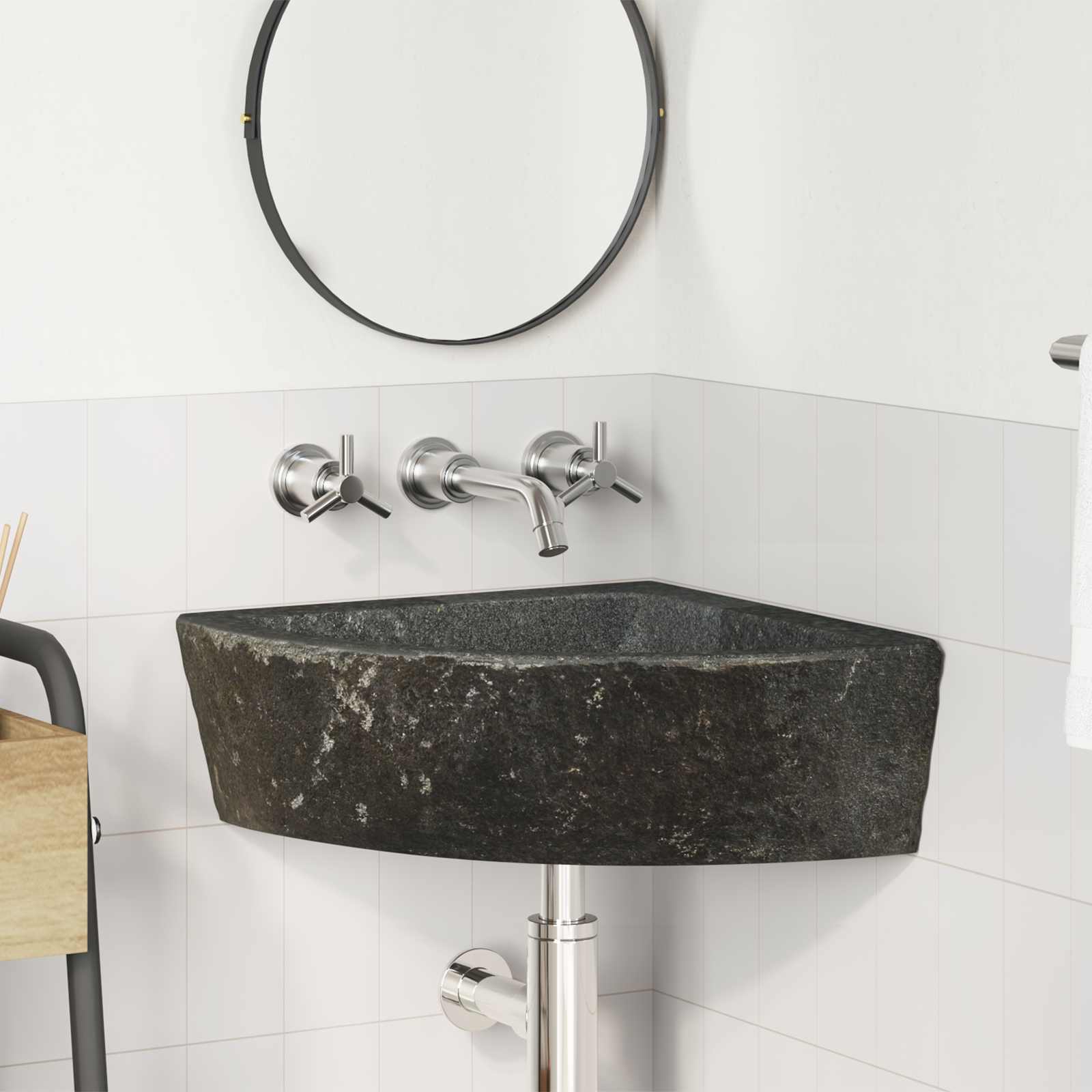 Waschbecken Grau (38-45) x (38-45) x 12 cm Flussstein