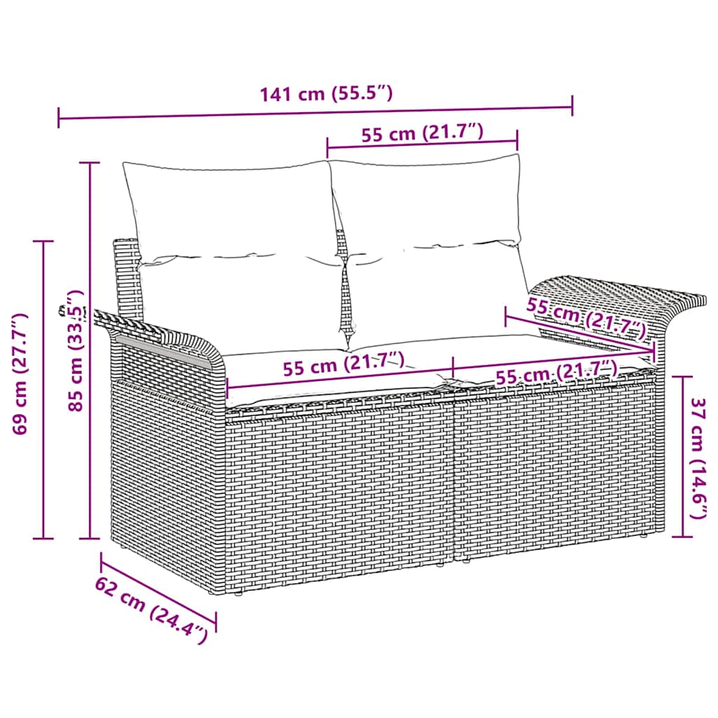 Gartensofa mit Kissen Grau 141 x 62 x 69cm Poly-Rattan