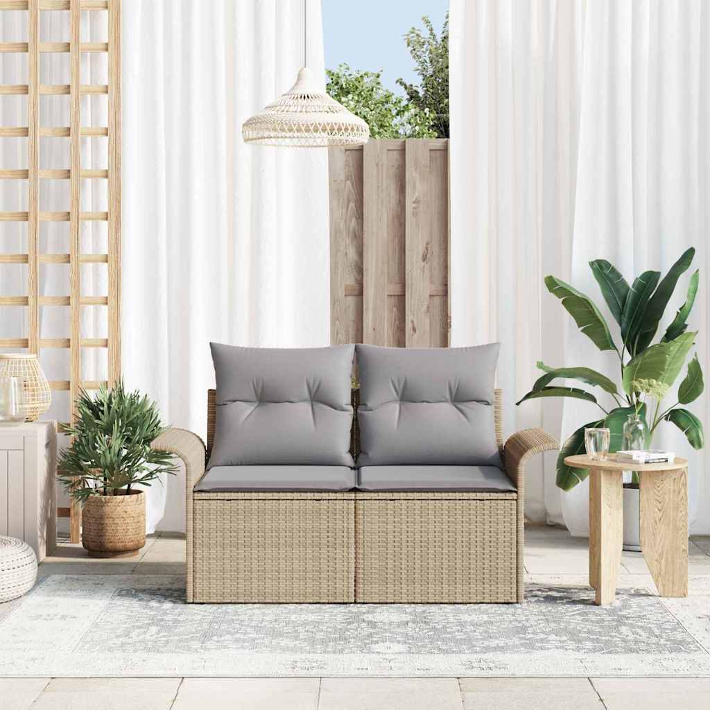 Gartensofa mit Kissen Beige 141 x 62 x 69cm Poly-Rattan