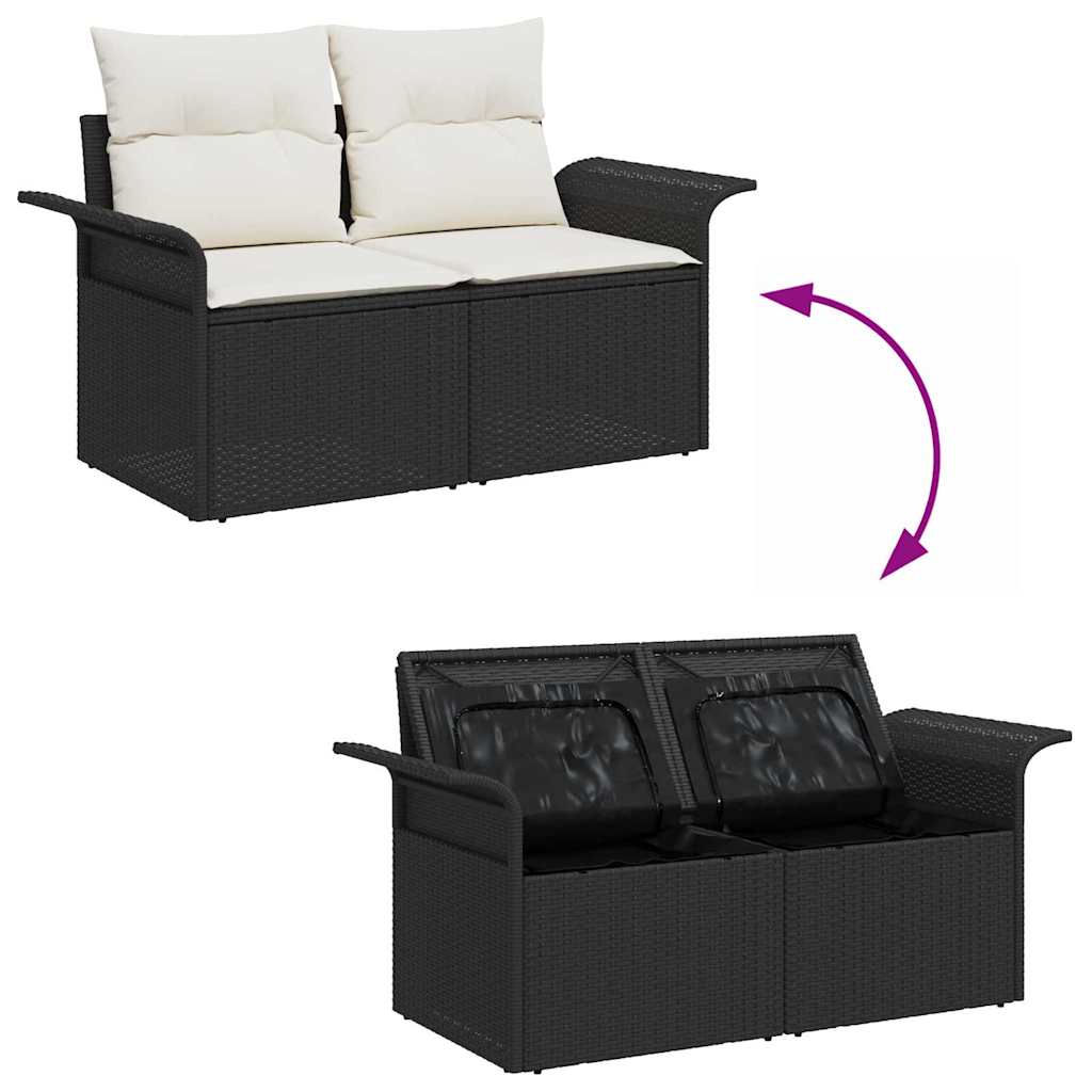 Gartensofa mit Kissen Schwarz 141 x 62 x 69cm Poly-Rattan