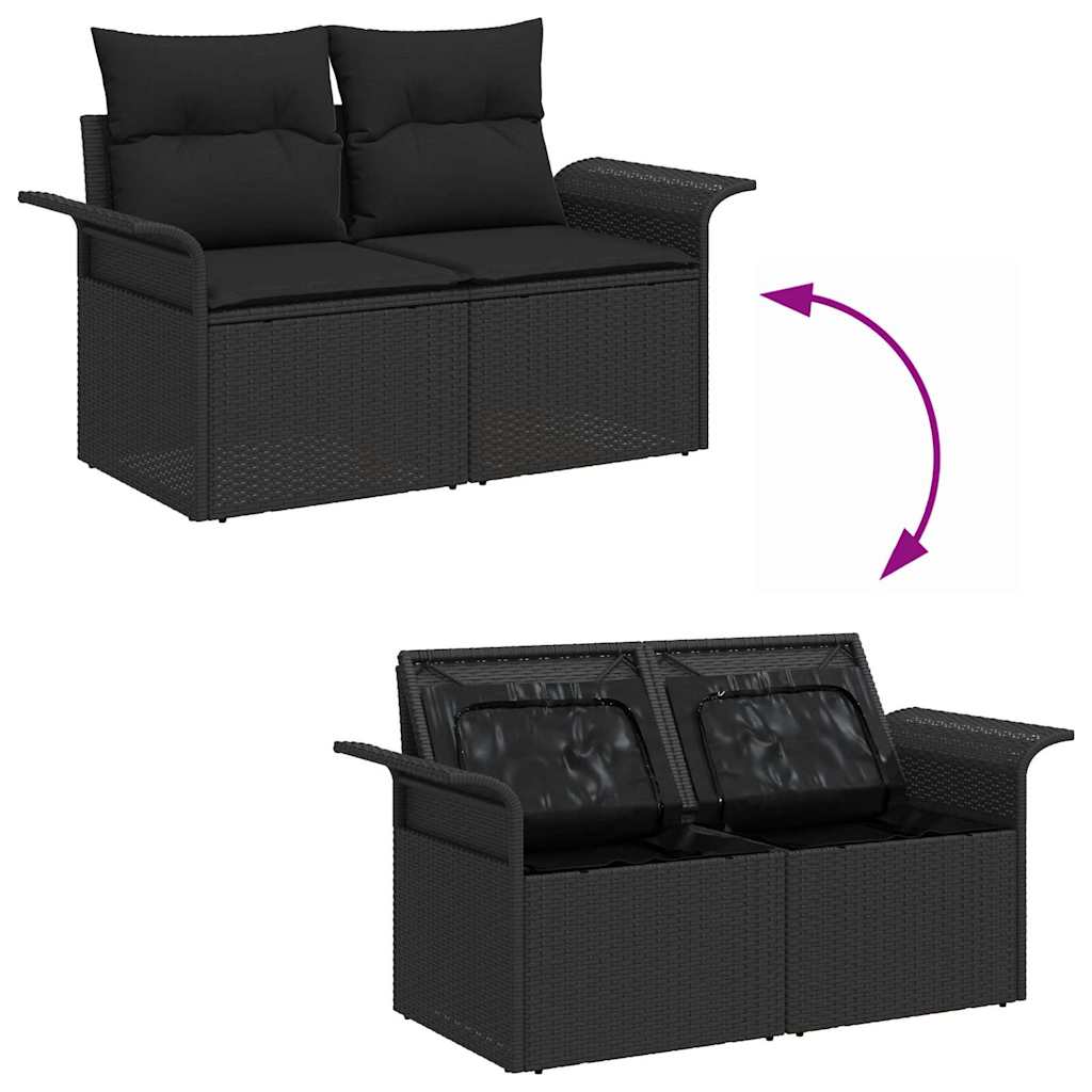Gartensofa mit Kissen Schwarz 141 x 62 x 69cm Poly-Rattan