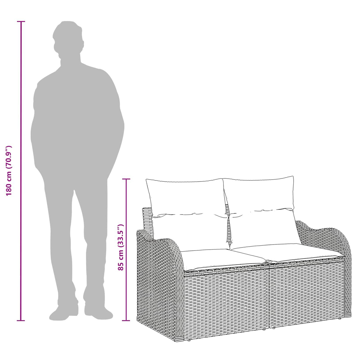 Gartensofa mit Kissen Beige 121 x 62 x 69cm Poly-Rattan