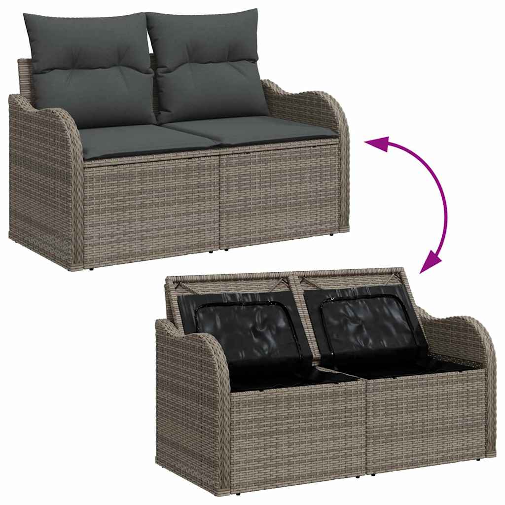 Gartensofa mit Kissen Grau 121 x 62 x 69cm Poly-Rattan