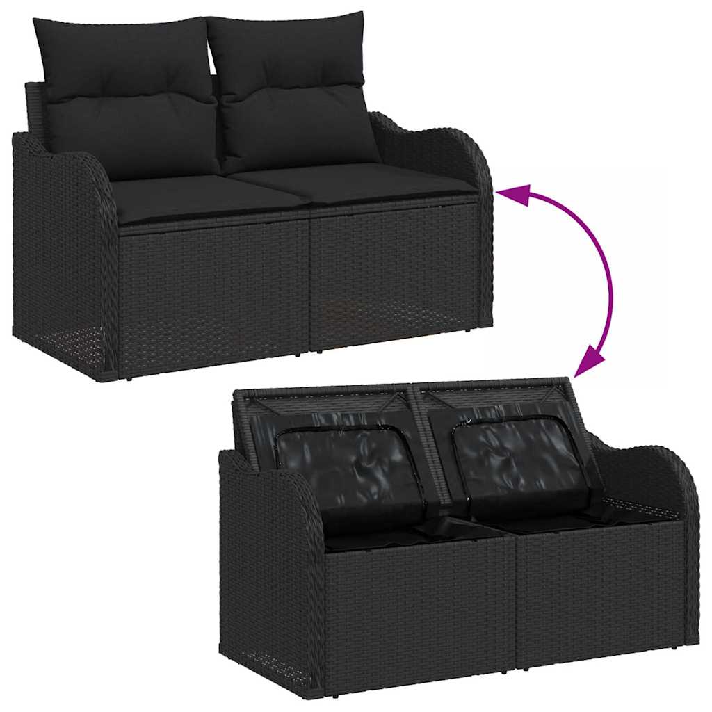Gartensofa mit Kissen Schwarz 121 x 62 x 69cm Poly-Rattan