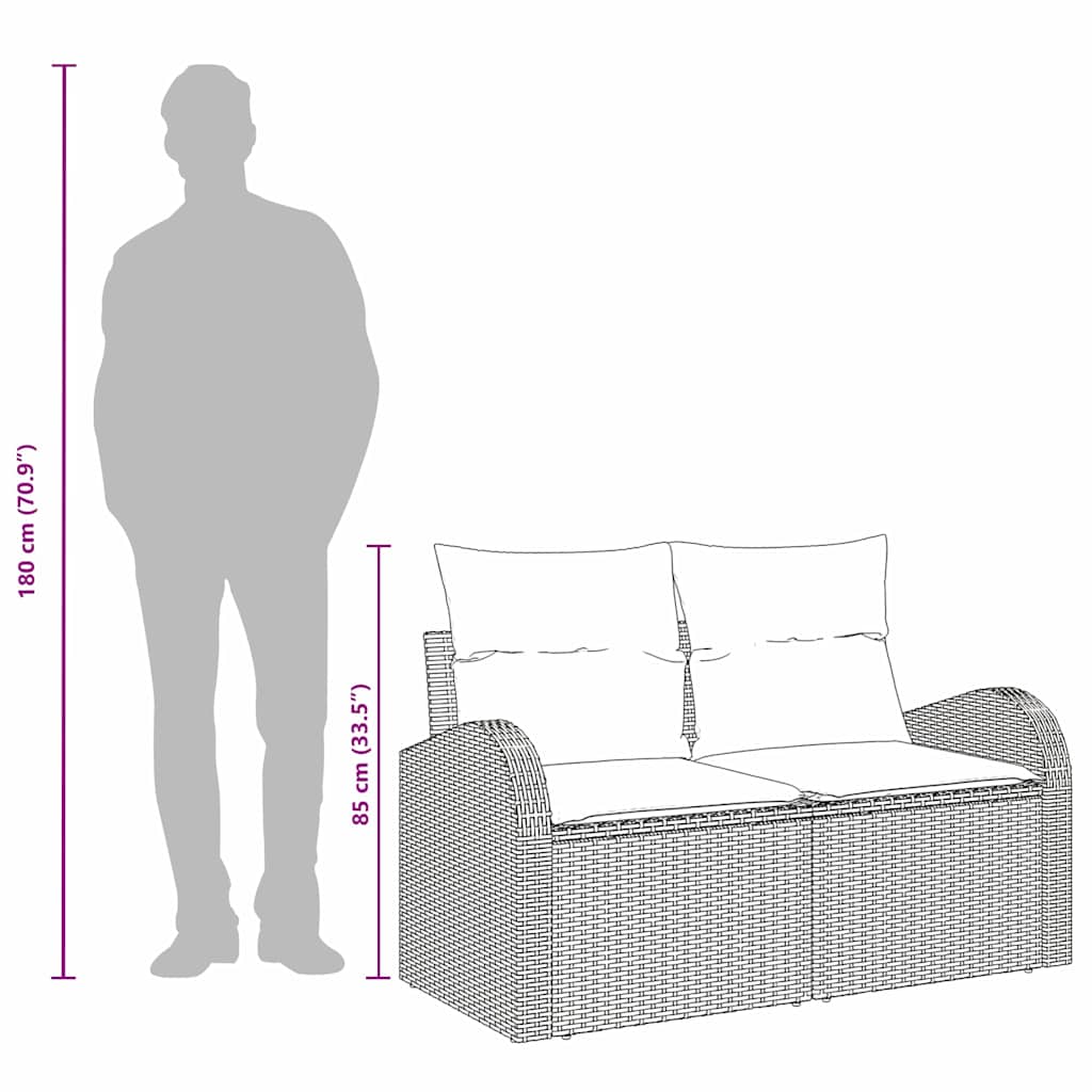 Gartensofa mit Kissen Schwarz 124 x 62 x 69cm Poly-Rattan