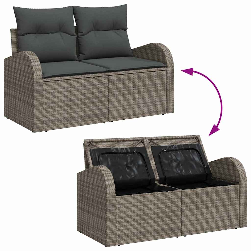 Gartensofa mit Kissen Grau 124 x 62 x 69cm Poly-Rattan