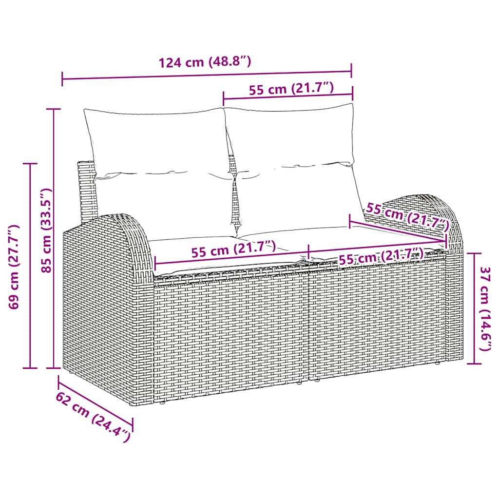 Gartensofa mit Kissen Beige 124 x 62 x 69cm Poly-Rattan