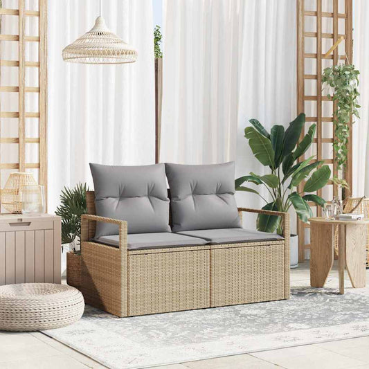 Gartensofa mit Kissen Beige 120 x 62 x 69cm Poly-Rattan