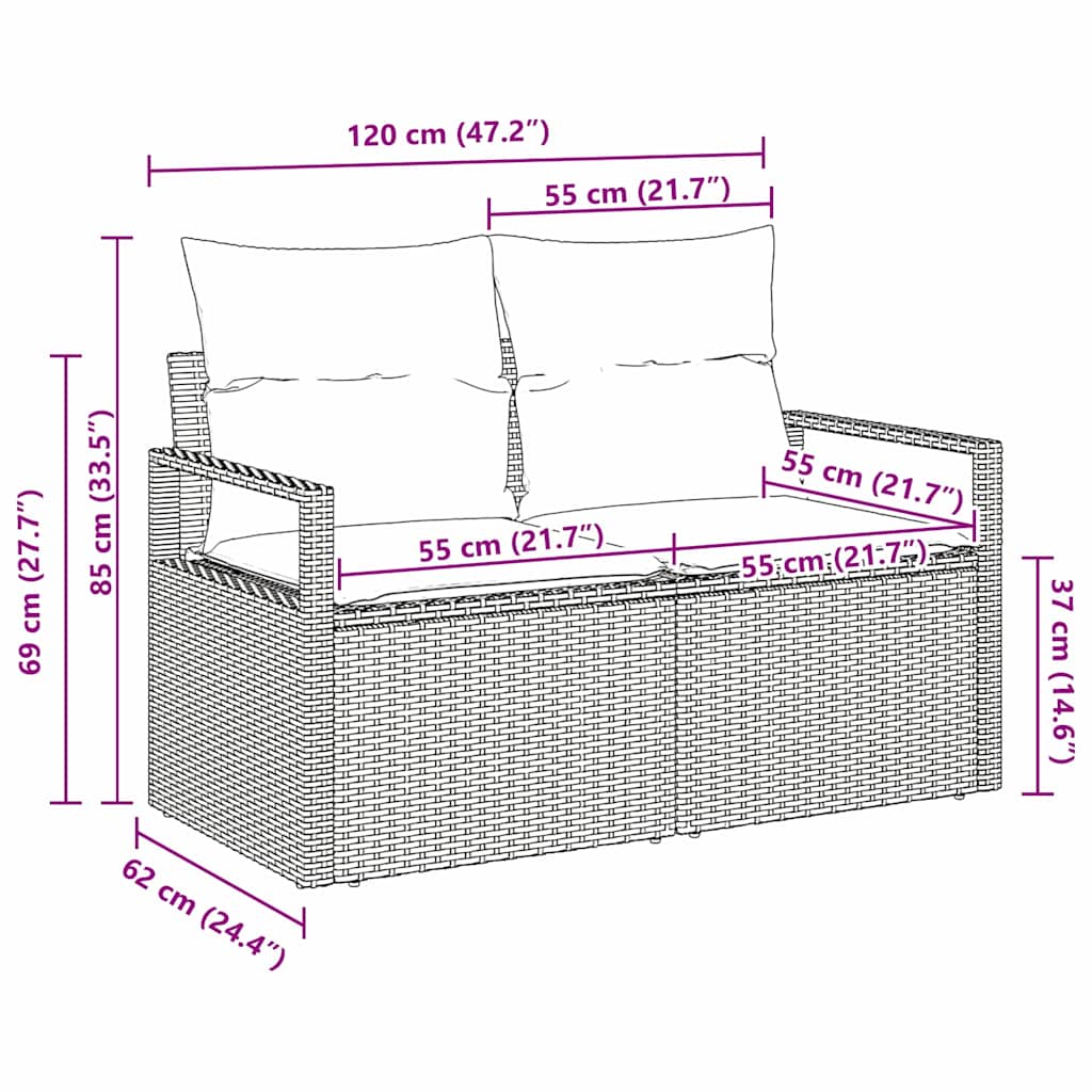 Gartensofa Schwarz 120 x 62 x 69cm Poly-Rattan