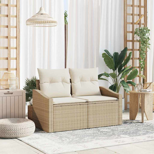 Gartensofa mit Kissen Beige 123 x 62 x 69cm Poly-Rattan